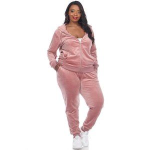 Plus Size Pink Velour Tracksuit Set Multisize WM 212